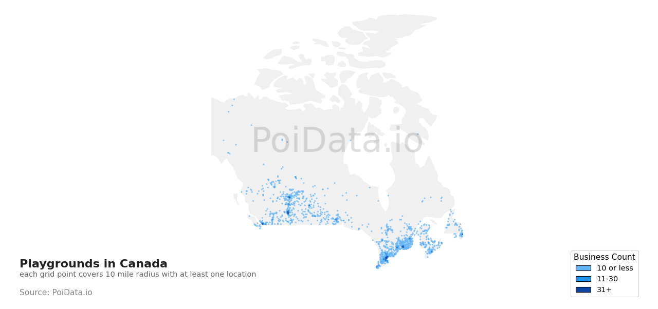 Playground density map for Ontario, Canada