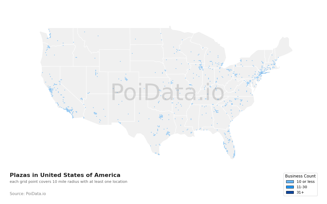 Plaza density map for United States