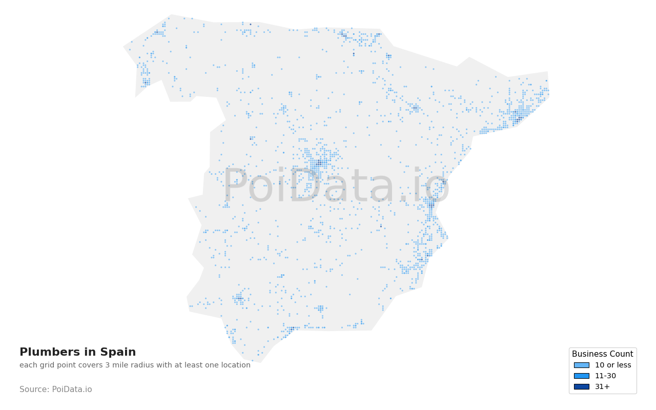 Plumber density map for Spain
