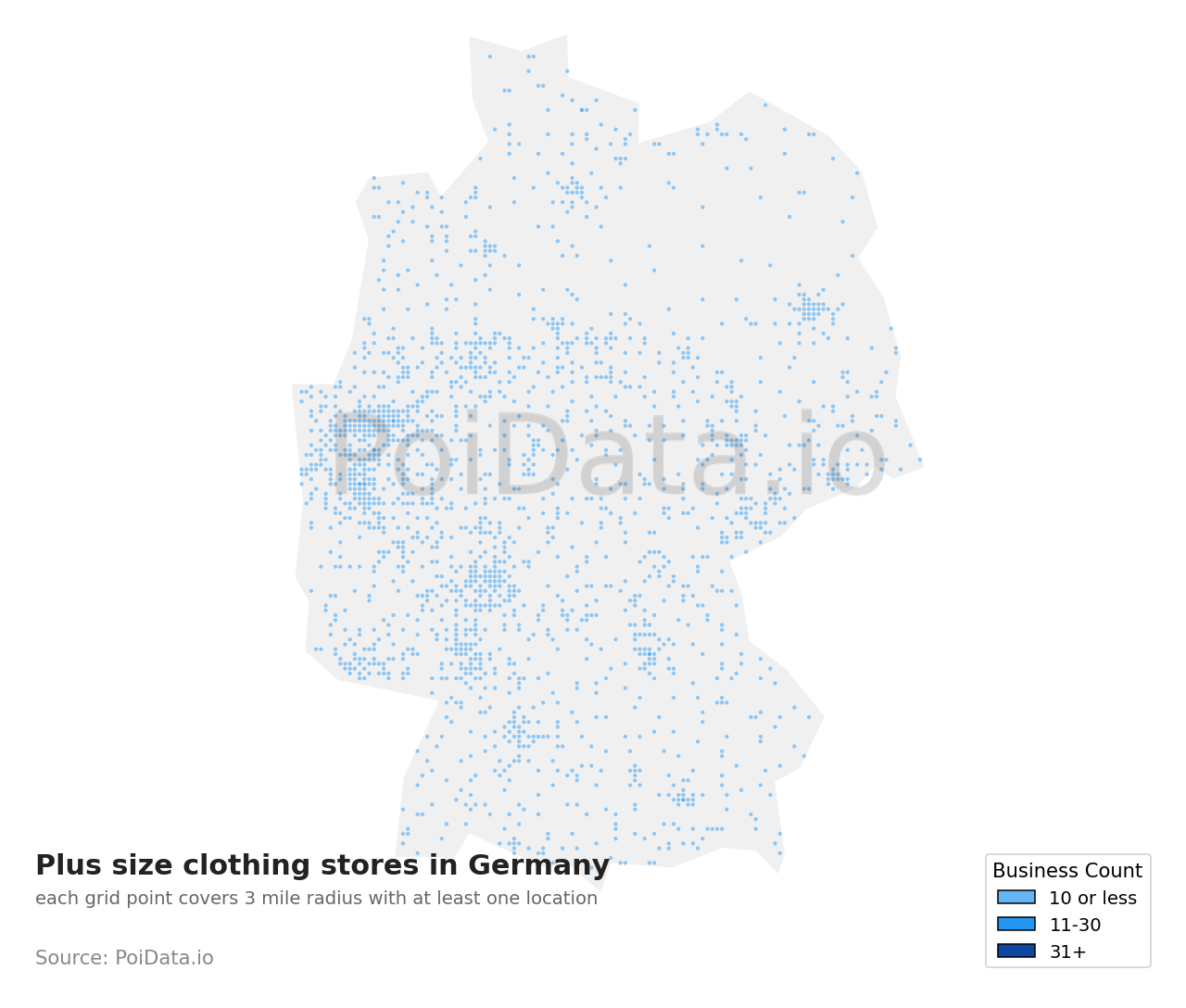 Plus size clothing store density map for Germany