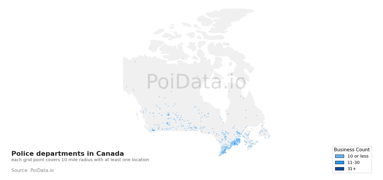 Police department density map for Canada