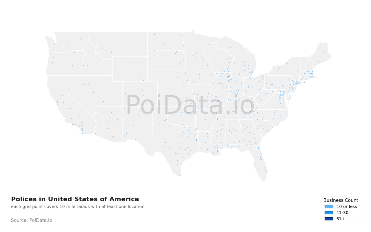 Police density map for United States