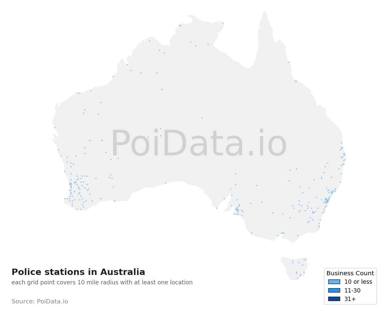 Police station density map for NSW, Australia