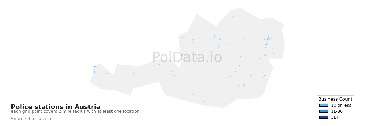 Police station density map for Austria