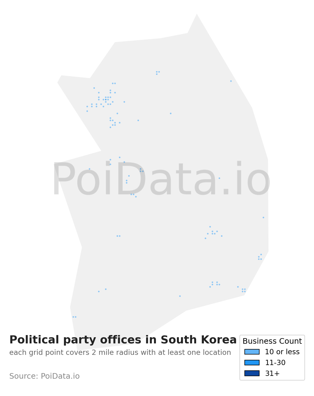 Political party office density map for South Korea