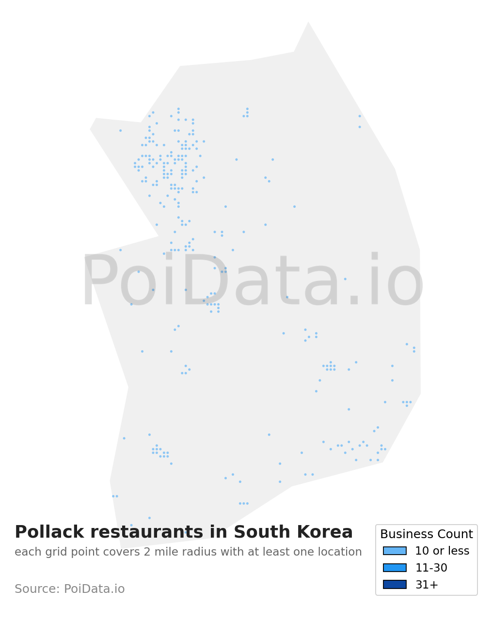 Pollack restaurant density map for South Korea
