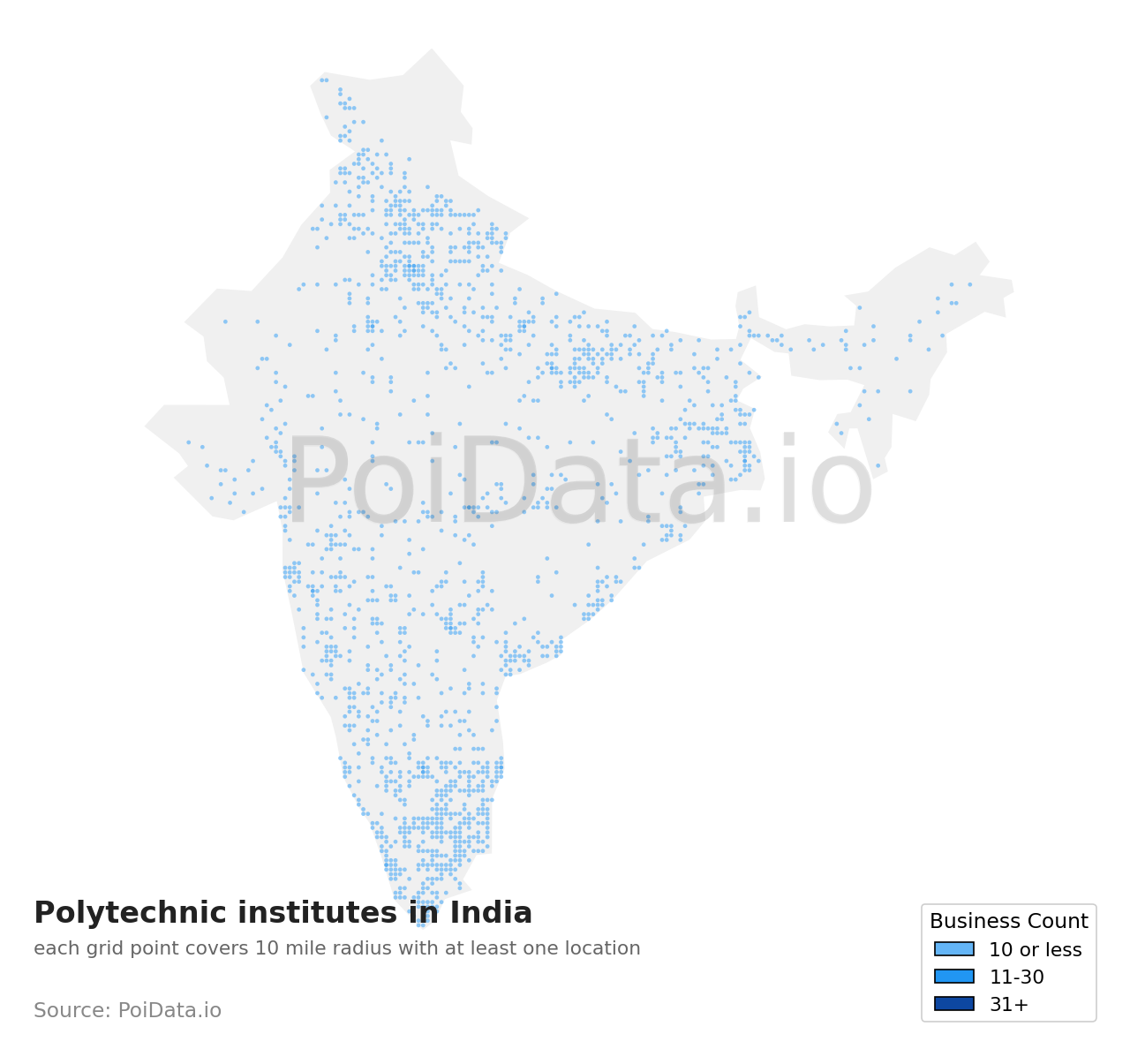 Polytechnic institute density map for India