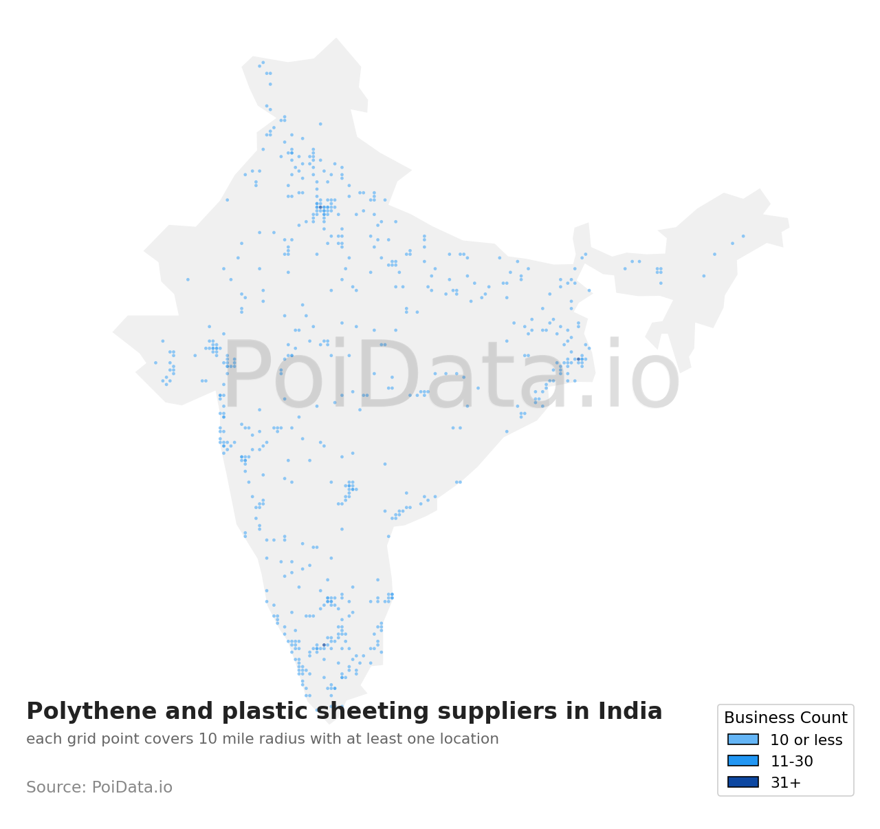 Polythene and plastic sheeting supplier density map for India