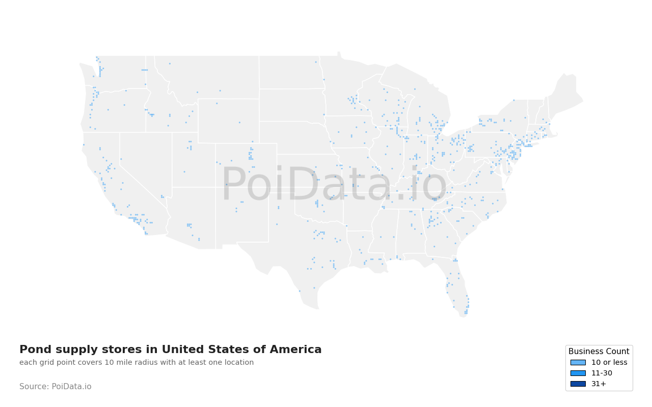 Pond supply store density map for United States