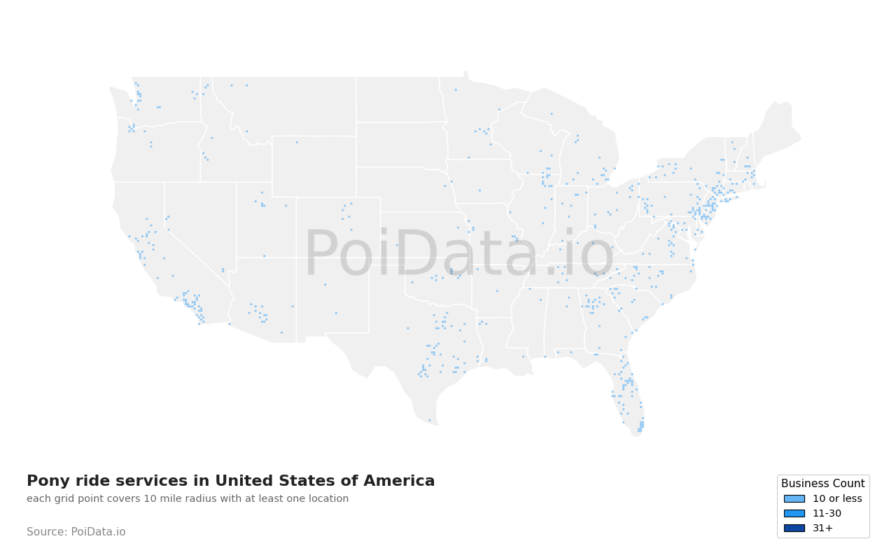 Pony ride service density map for Virginia, United States
