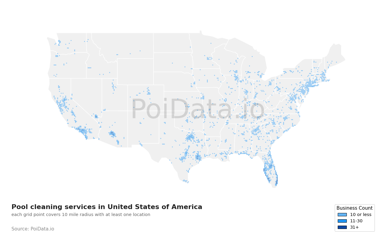 Pool cleaning service density map for New York, United States