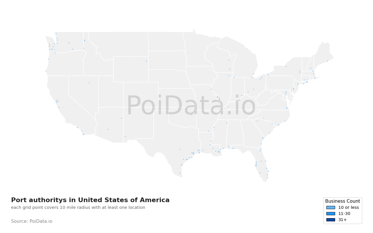 Port authority density map for United States