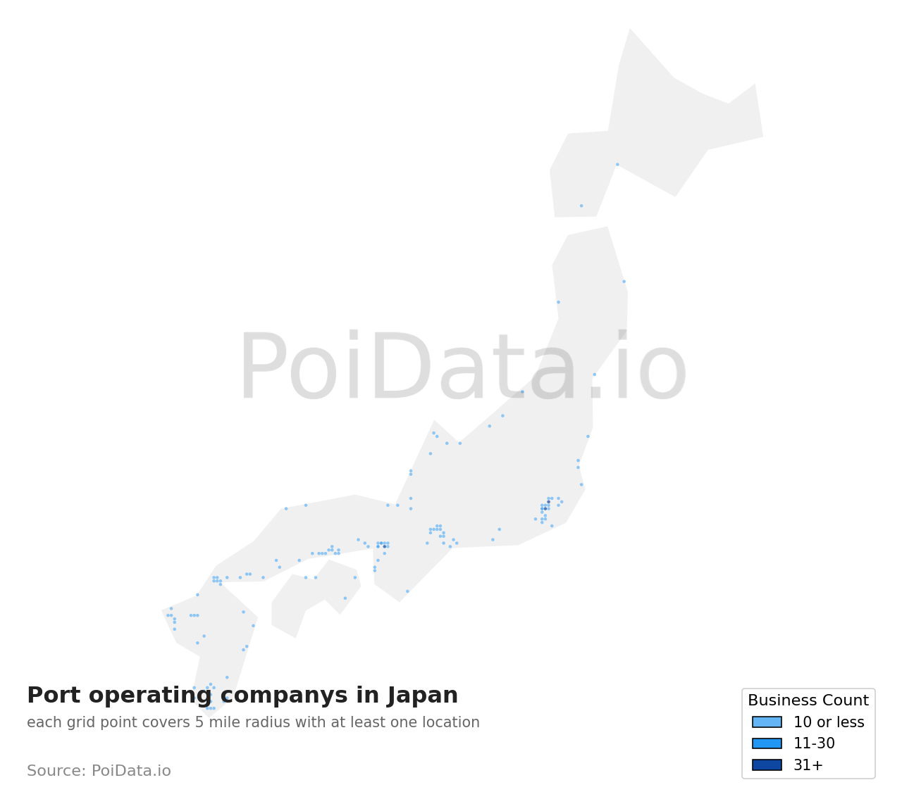 Port operating company density map for Japan