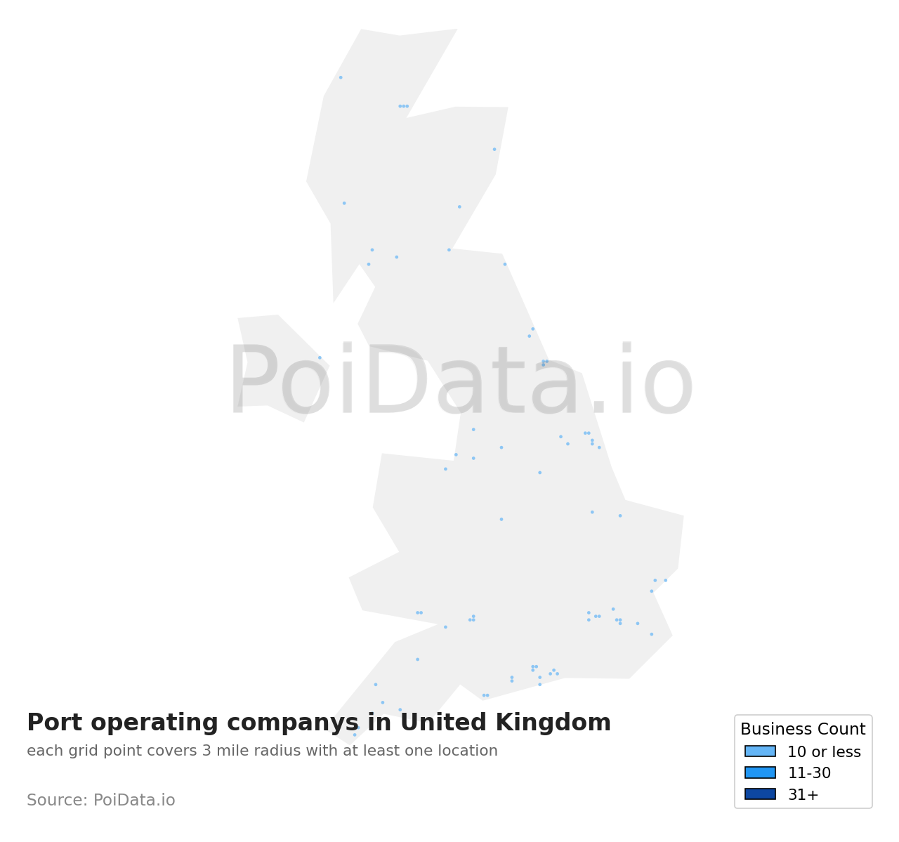 Port operating company density map for United Kingdom