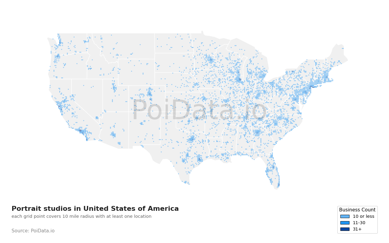 Portrait studio density map for Florida, United States