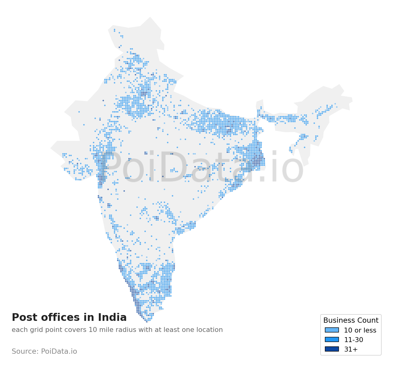 Post office density map for India