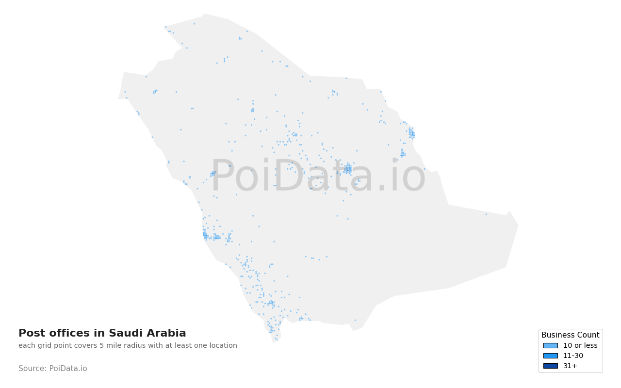 Post office density map for Saudi Arabia