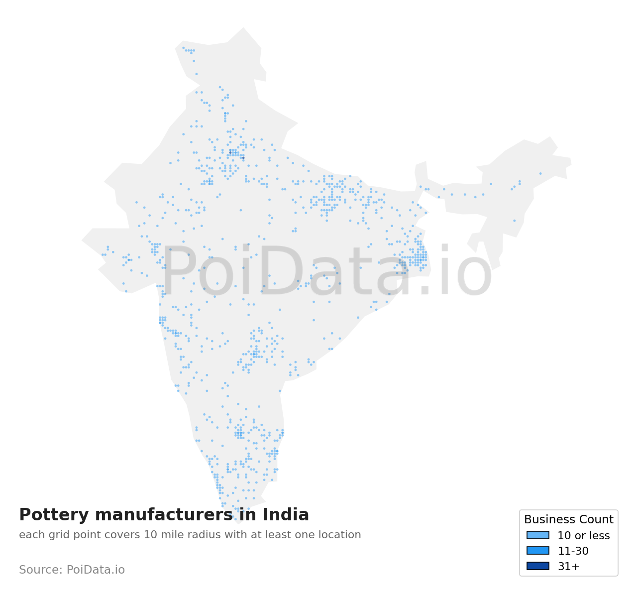 Pottery manufacturer density map for India