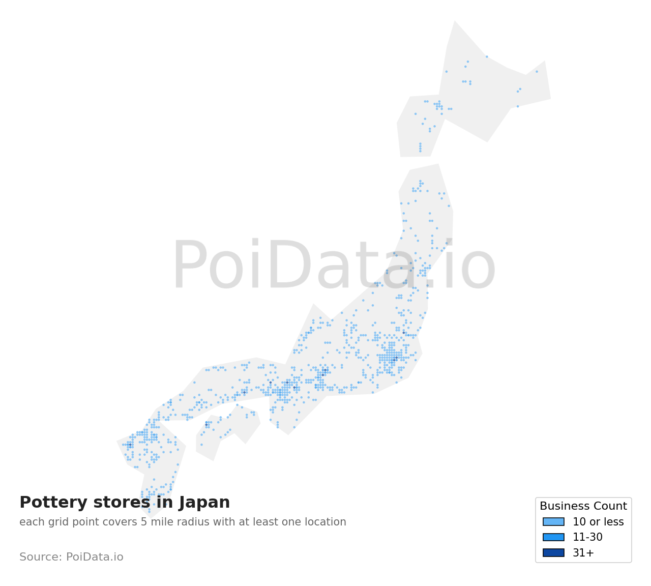 Pottery store density map for Wakayama, Japan