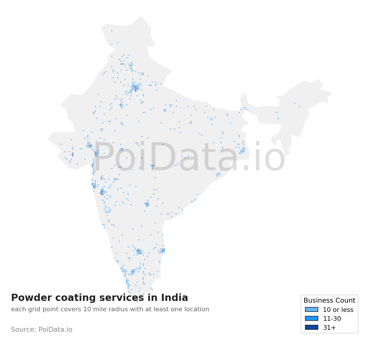 Powder coating service density map for India