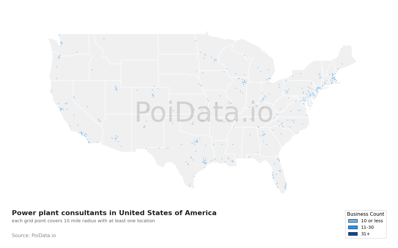 Power plant consultant density map for United States