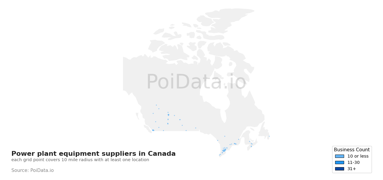 Power plant equipment supplier density map for Canada