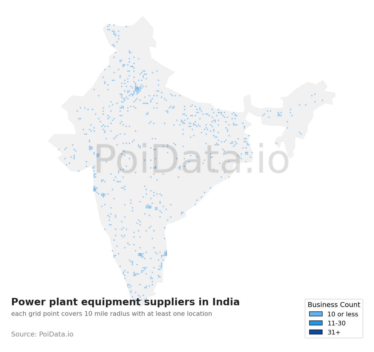 Power plant equipment supplier density map for India