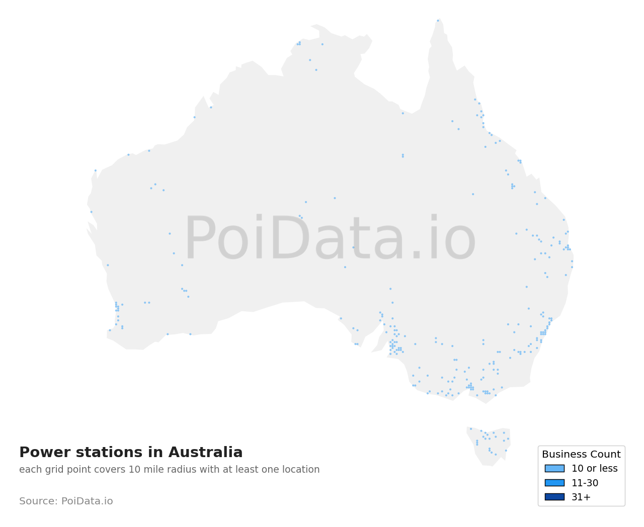 Power station density map for Australia
