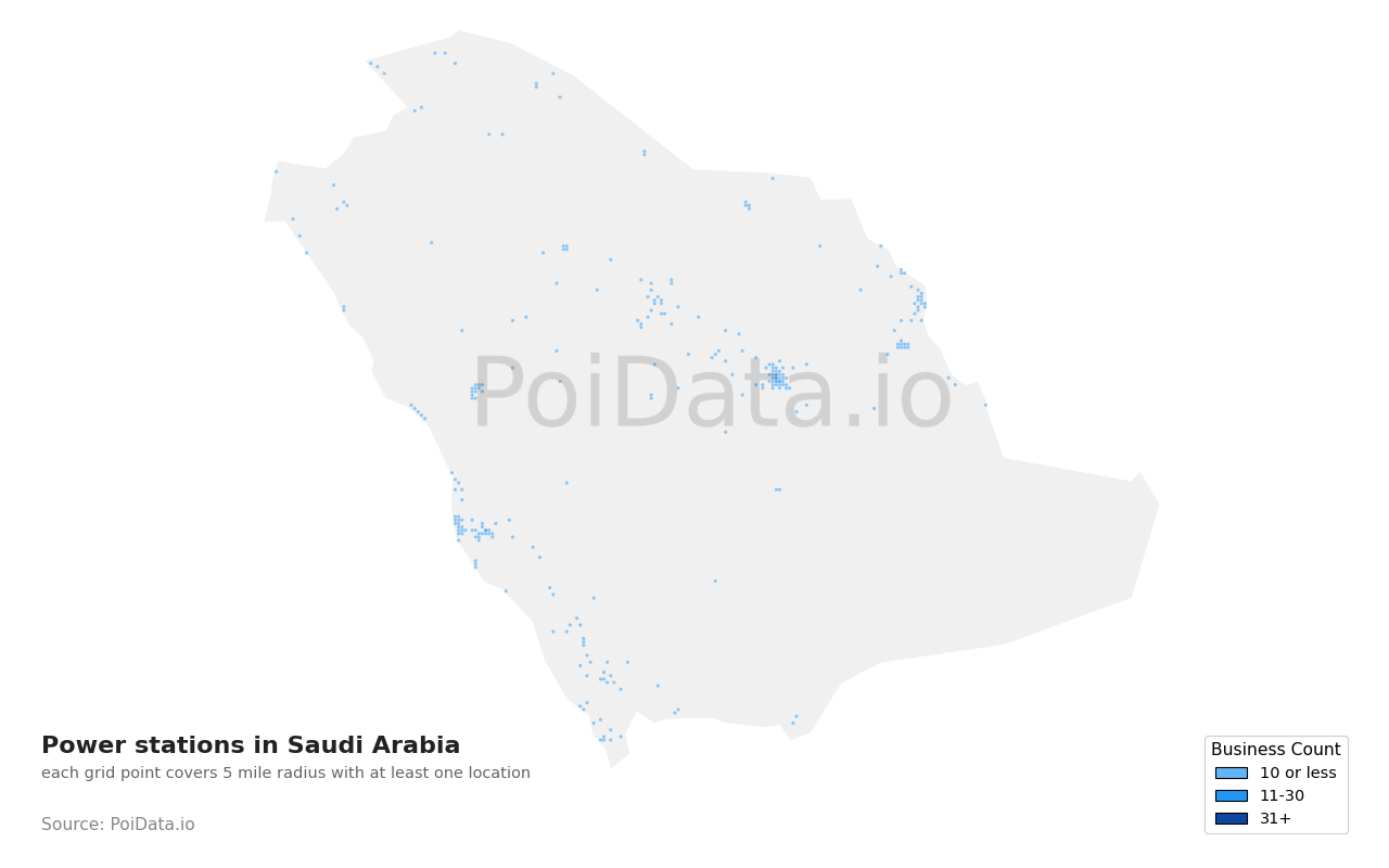 Power station density map for Saudi Arabia