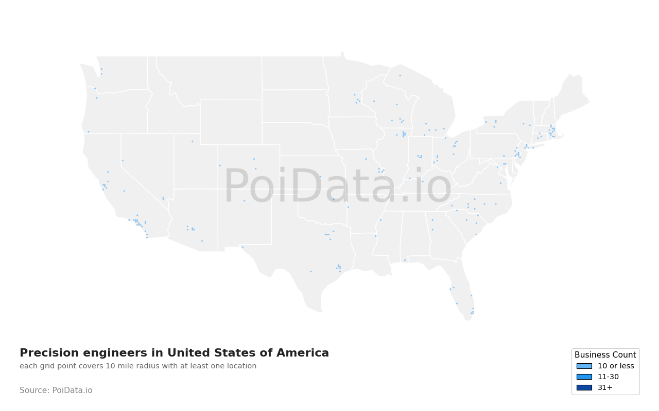 Precision engineer density map for United States