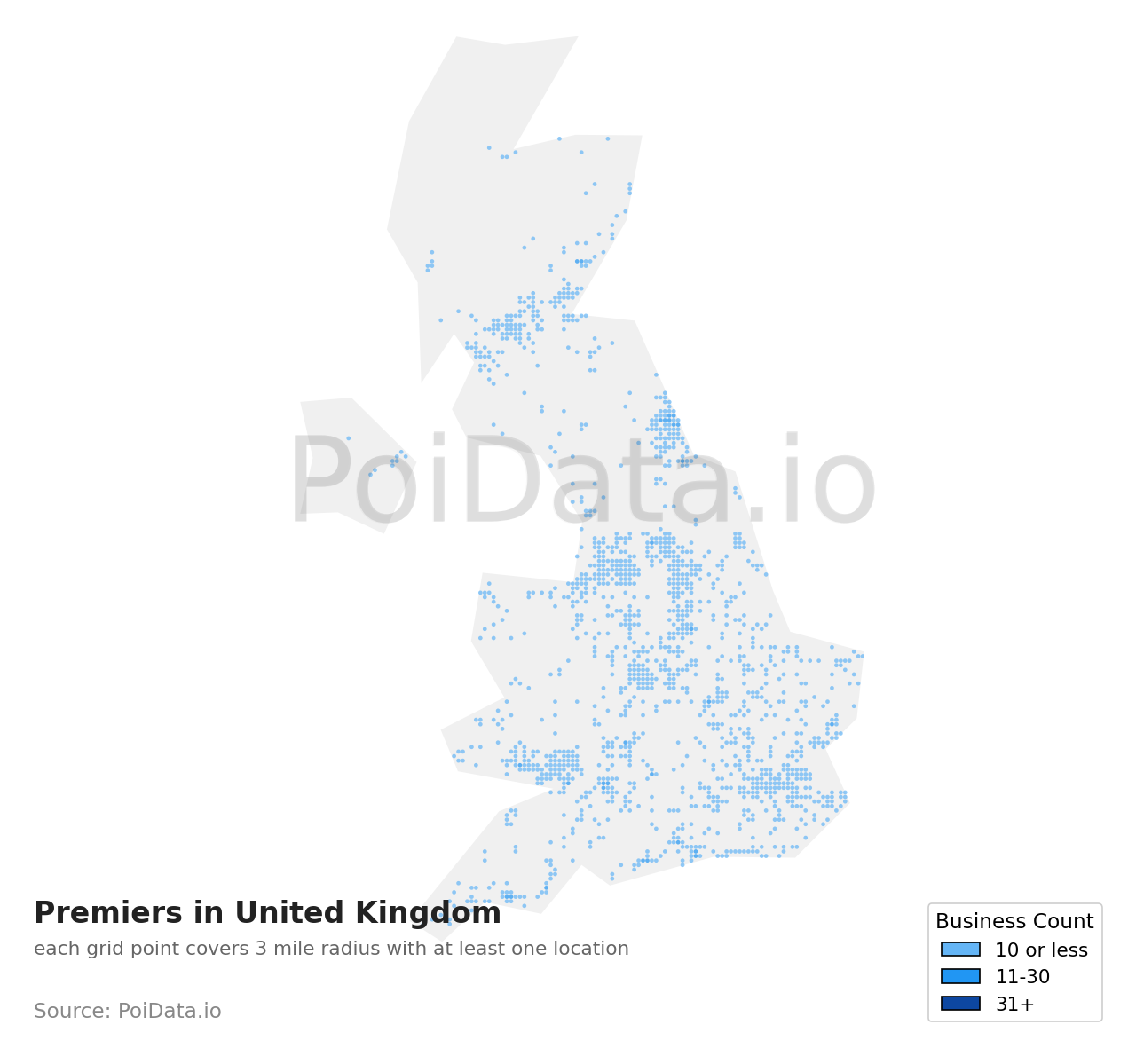 Premier density map for United Kingdom