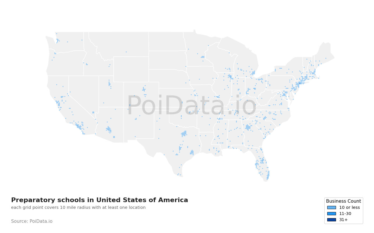 Preparatory school density map for New York, United States