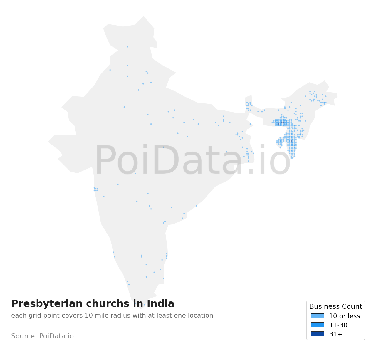 Presbyterian church density map for India