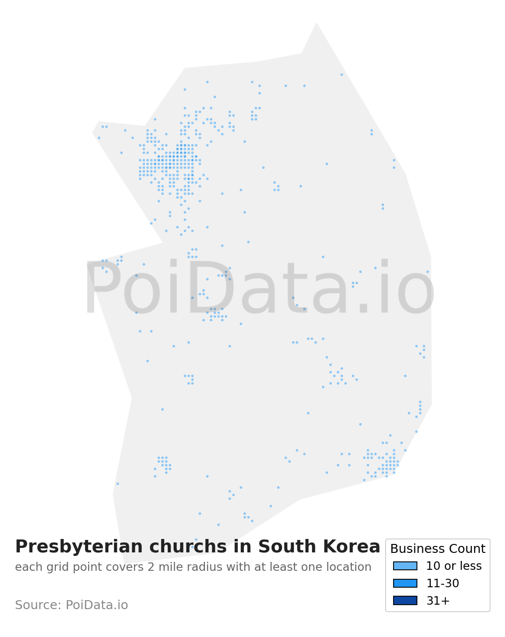 Presbyterian church density map for South Korea