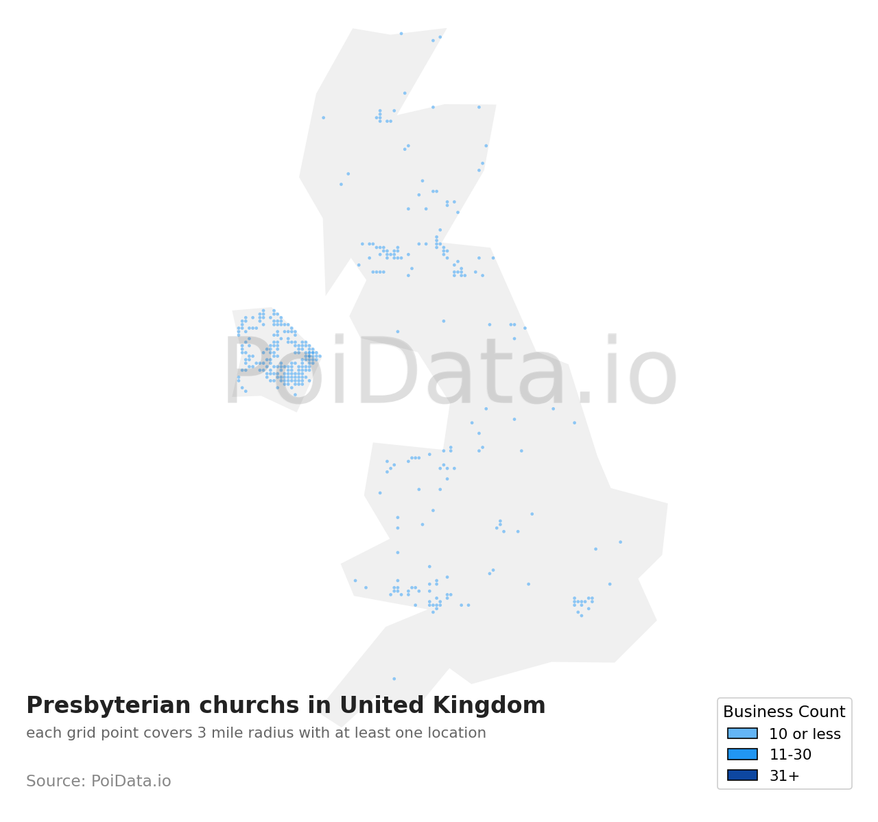 Presbyterian church density map for United Kingdom