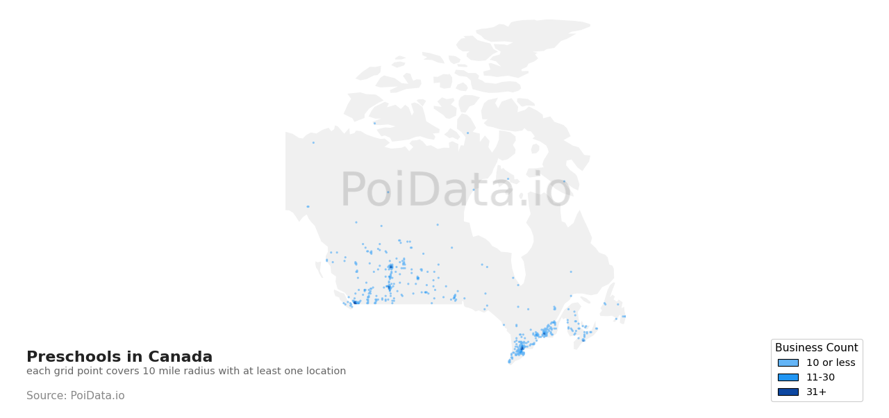 Preschool density map for British Columbia, Canada