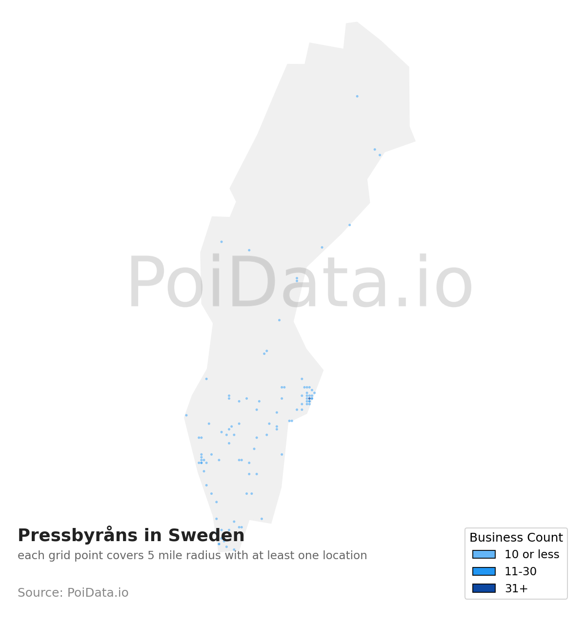 Pressbyrån density map for Sweden