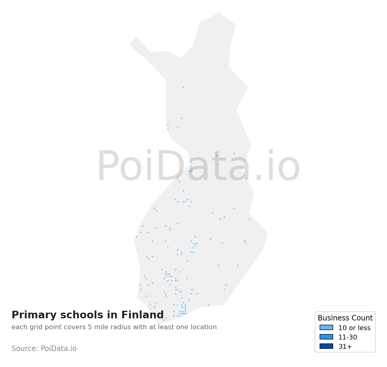 Primary school density map for Finland