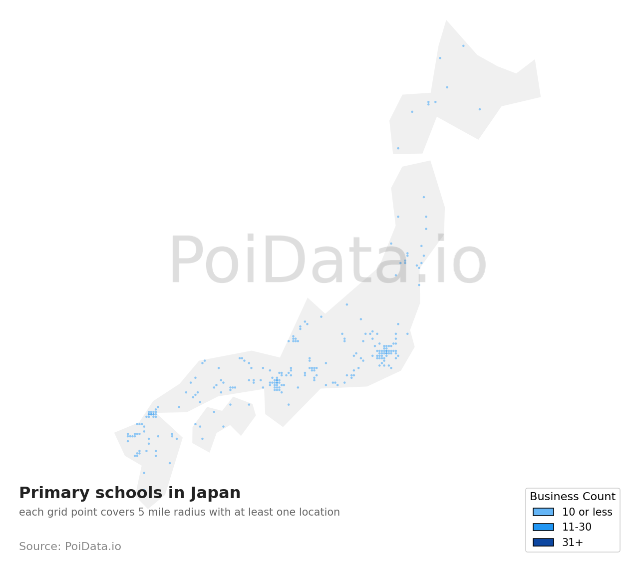 Primary school density map for Japan
