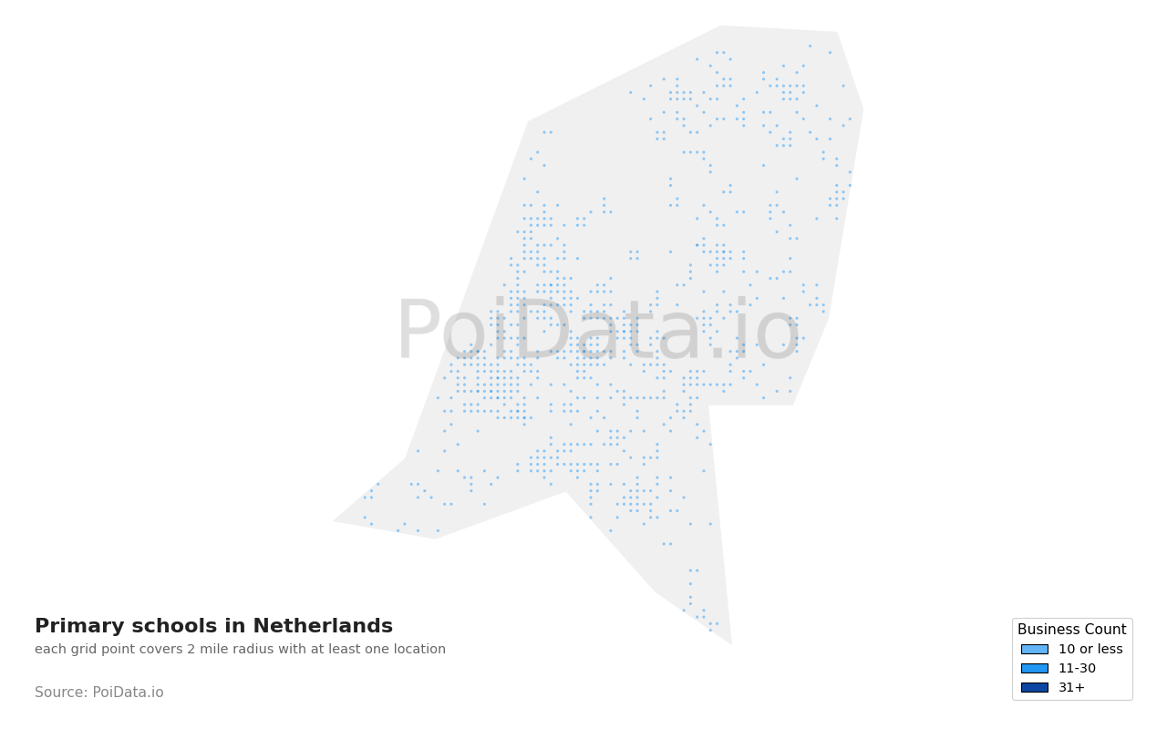 Primary school density map for Netherlands
