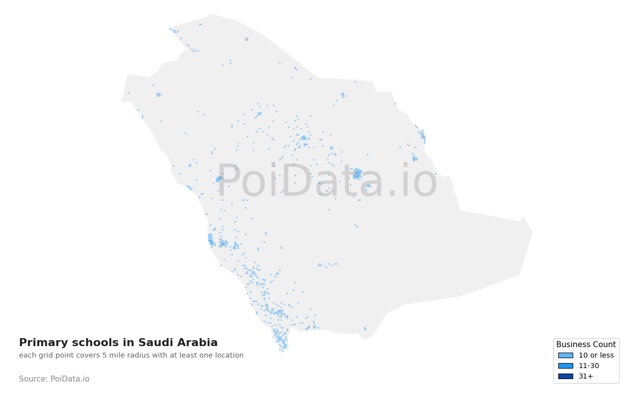 Primary school density map for Saudi Arabia