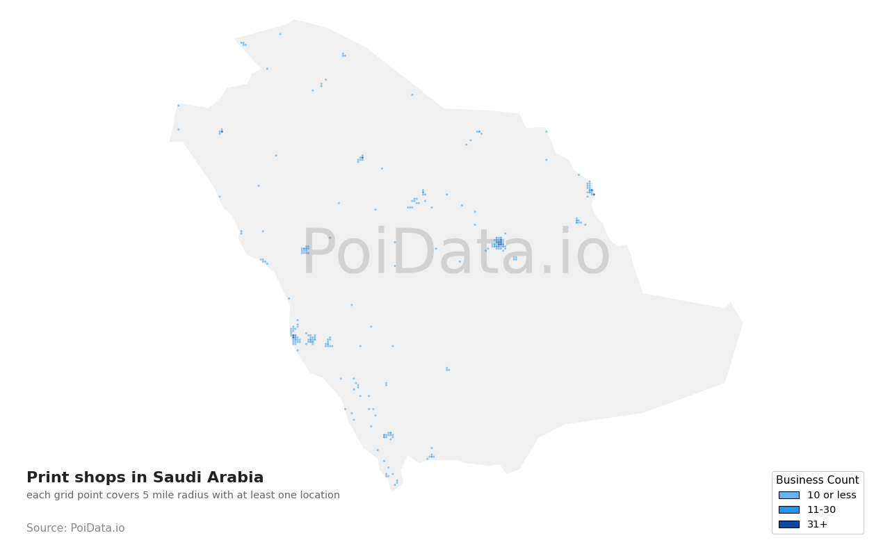 Print shop density map for Saudi Arabia