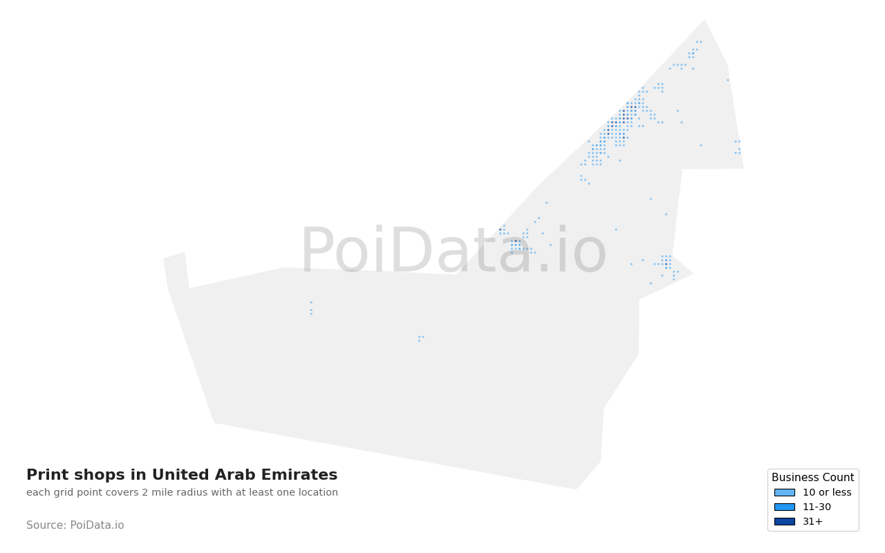 Print shop density map for United Arab Emirates