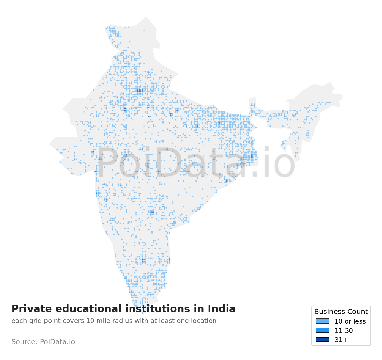 Private educational institution density map for India