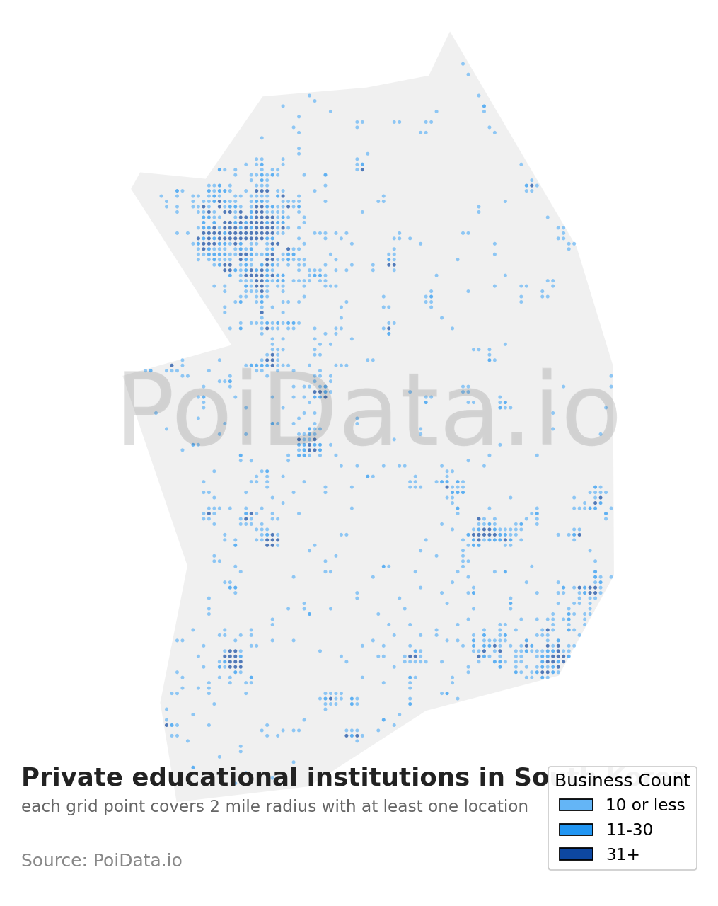 Private educational institution density map for South Korea