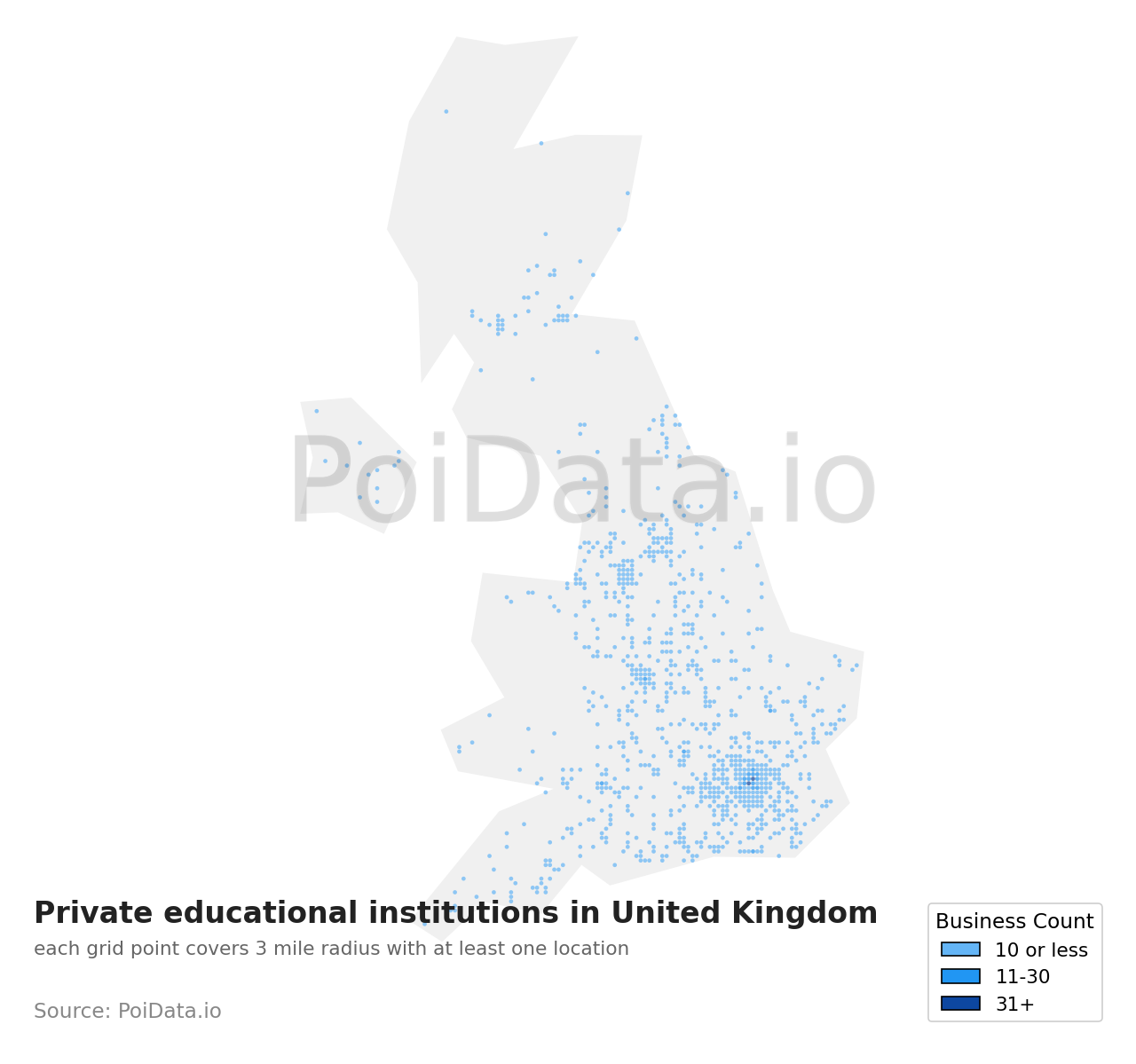 Private educational institution density map for United Kingdom