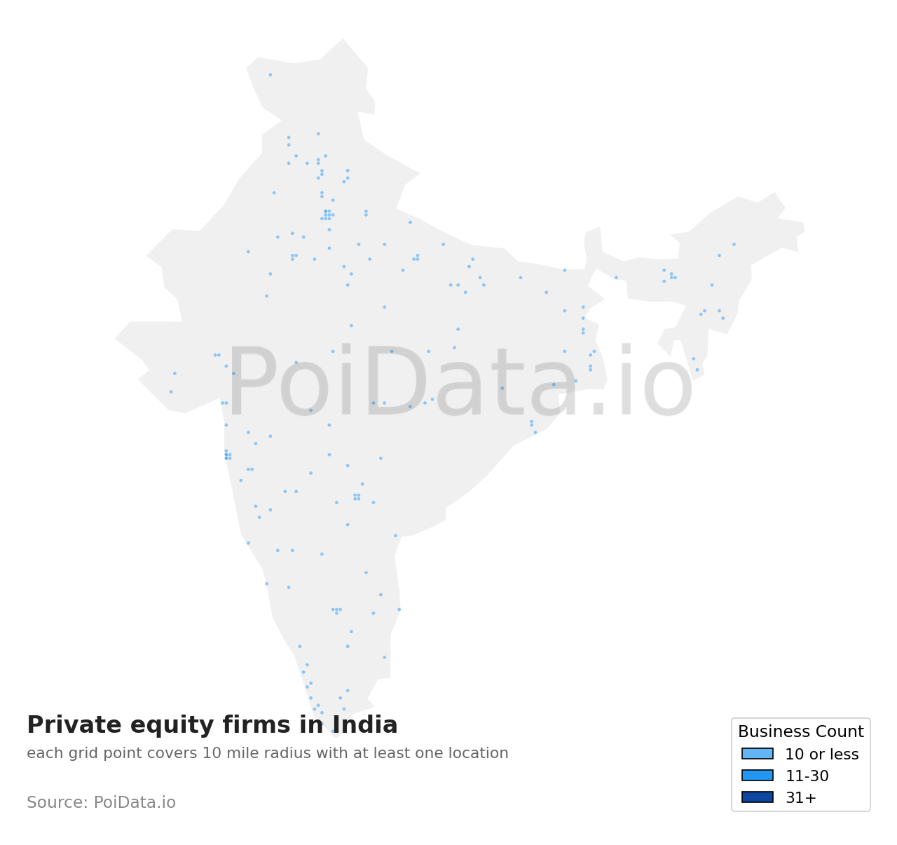 Private equity firm density map for India