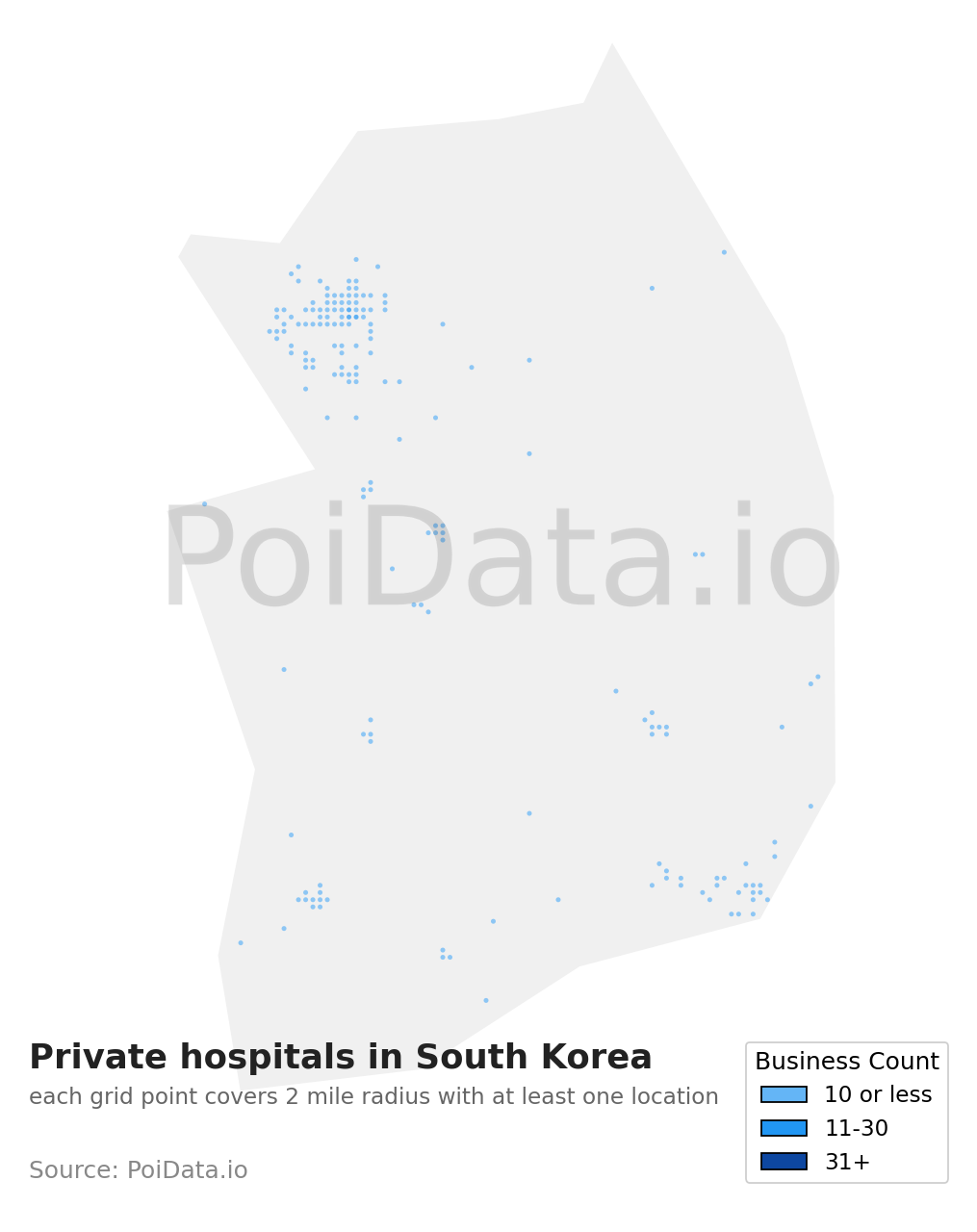 Private hospital density map for South Korea