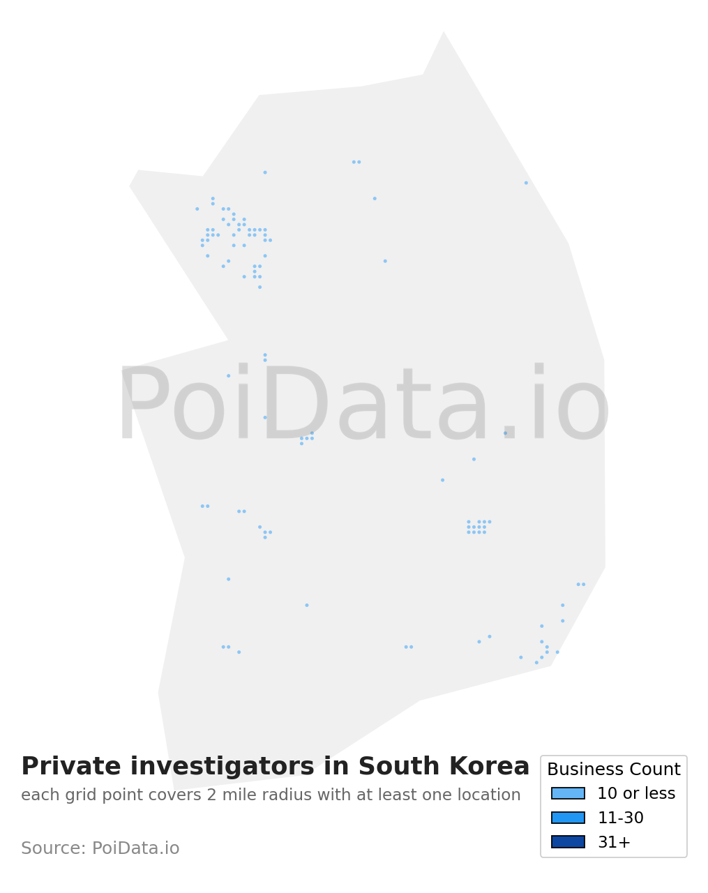 Private investigator density map for South Korea
