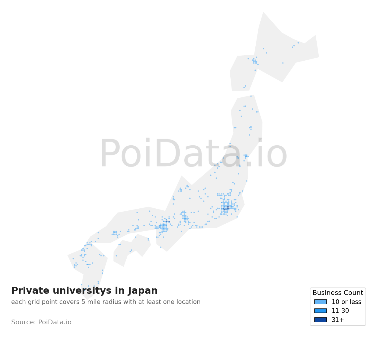 Private university density map for Japan